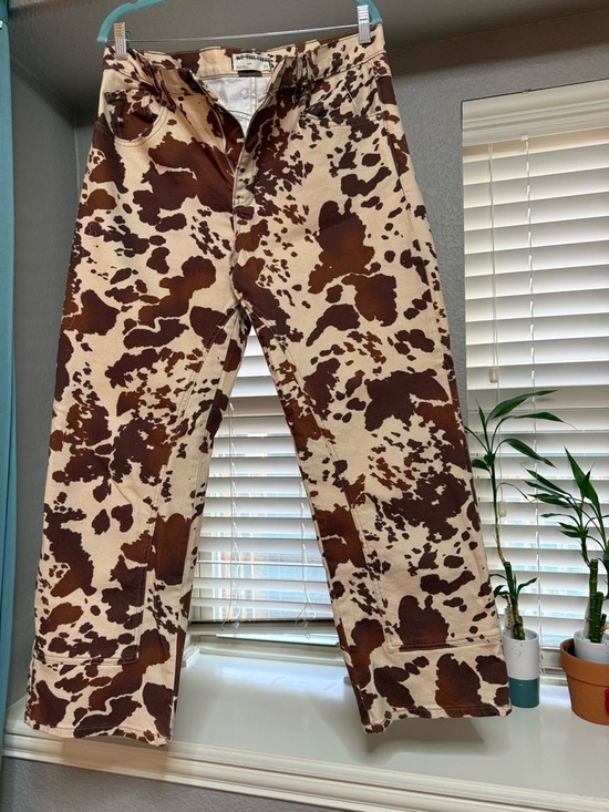 We The Free Denim - We The Free Brown & Cream Cow Spot Straight Leg Jeans